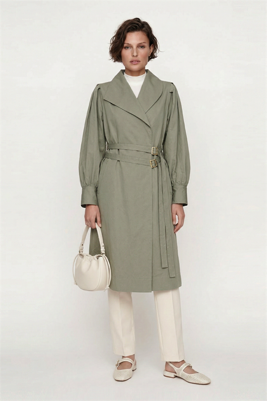 COTTON ÖNDEN KEMERLİ D TOKALI ŞAL YAKA CEKET