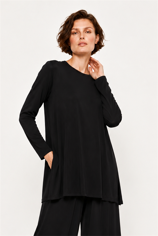 RAYON YUVARLAK YAKA BASIC UZUN BLUZ