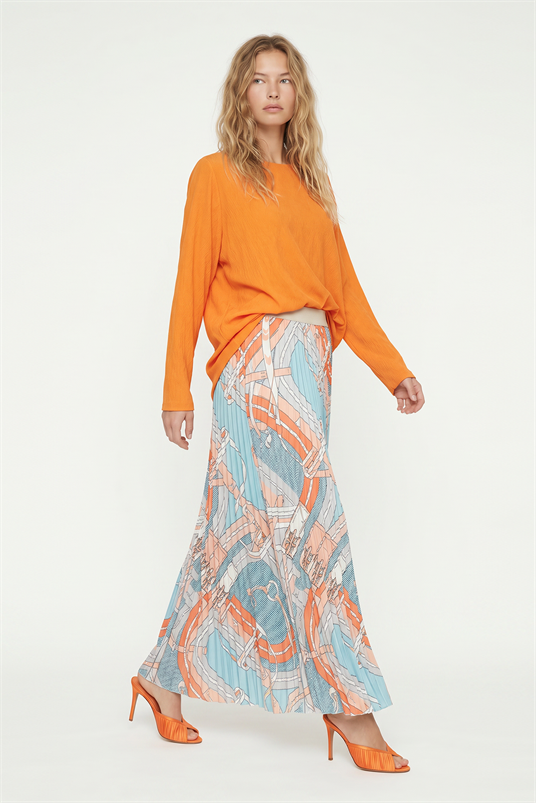 ŞİFON DİAGONAL RADİUS DESENLİ KROŞKİ PLİSELİ ETEK