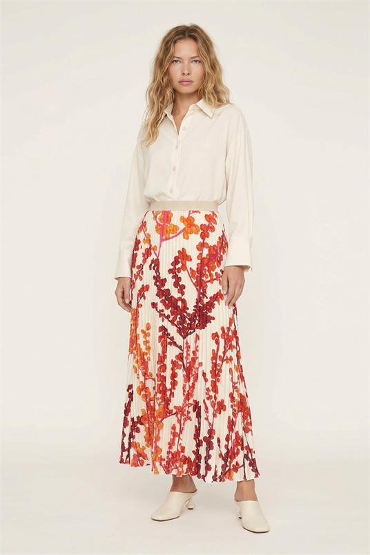 ŞİFON AMBER BAHÇELİ KROŞKİ PLİSELİ ETEK