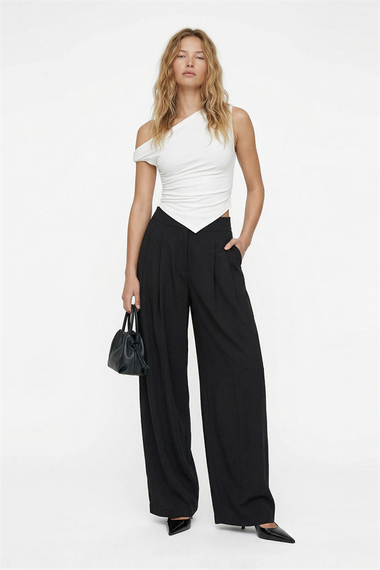 TENCEL ÖNDEN PİLELİ ÇITÇITLI PANTOLON