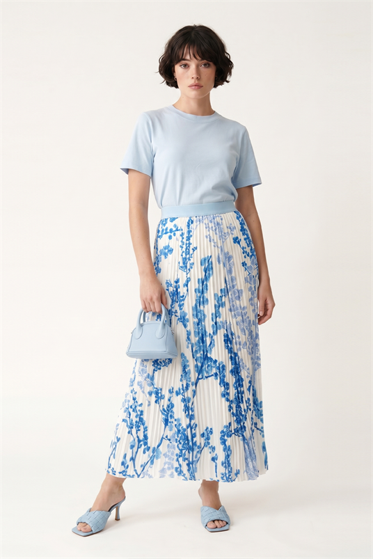 ŞİFON AMBER BAHÇELİ KROŞKİ PLİSELİ ETEK