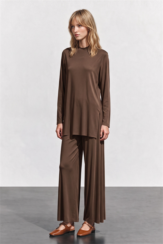 RAYON YUVARLAK YAKA BASIC UZUN BLUZ