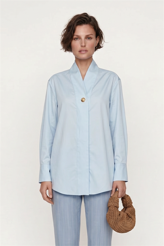 VISCON KAPALI ŞAL YAKA MANŞETLİ BLUZ