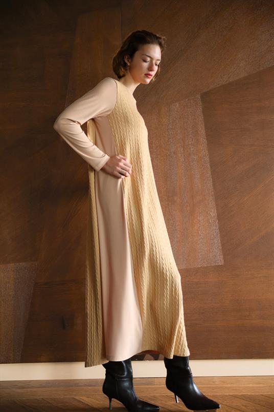 TRİKO JAKARLI COTTON KREP ELBİSE