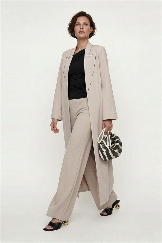 SCUBA YAKASI KONTRAST KROŞETALI UZUN KAP