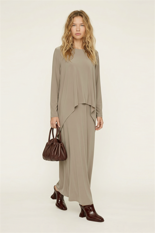 KREP JARSE ÜSTTEN ALLER PARÇALI ELBİSE