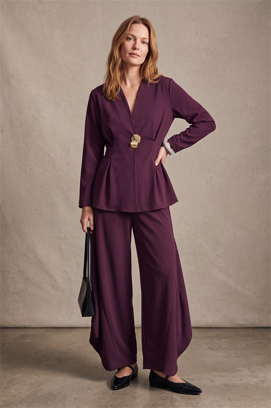 KREP GEORGETTE PENSLİ PEPLUM CEKET