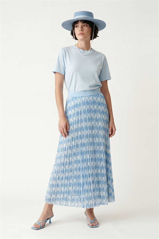 ŞİFON İÇİÇE YARIM DAİRELİ KROŞKİ PLİSELİ ETEK