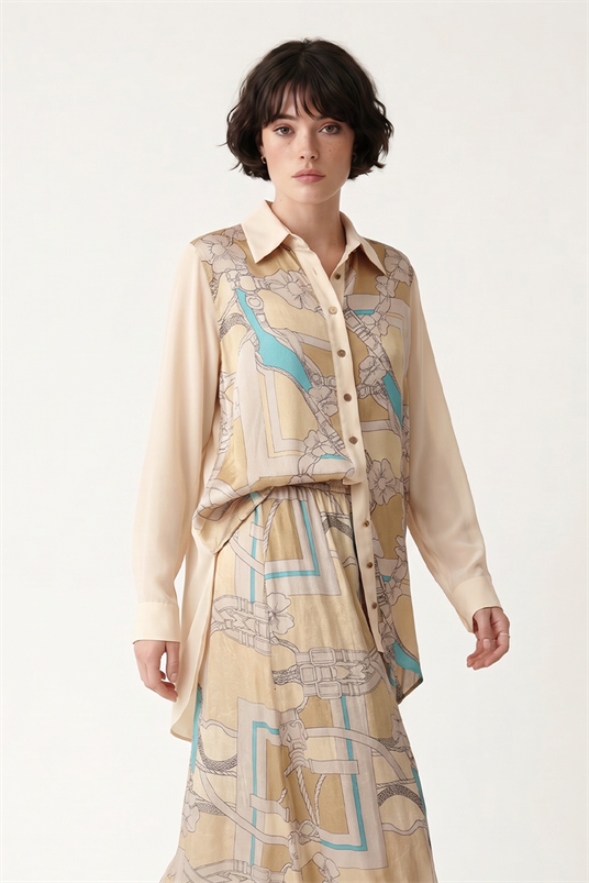 VISCON ÖN BEDENİ BLOKLU KEMENT DESENLİ GÖMLEK