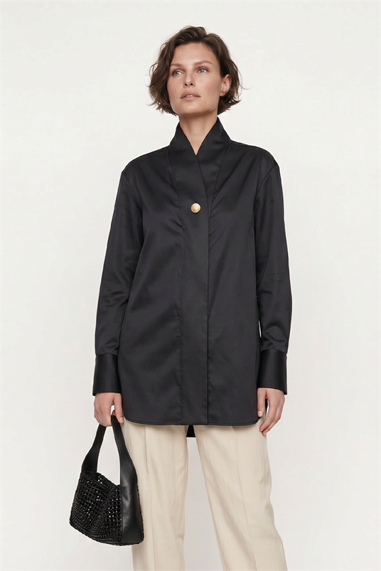 VISCON KAPALI ŞAL YAKA MANŞETLİ BLUZ