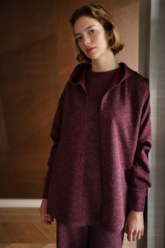 FİTİLLİ MELANJ TRİKO KAPŞONLU HIRKA	 	 	 	 	 	 	 	 	 	