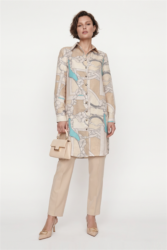 KETEN BLOKLU KEMENT DESENLİ SÖMİZYE YAKA TUNİK