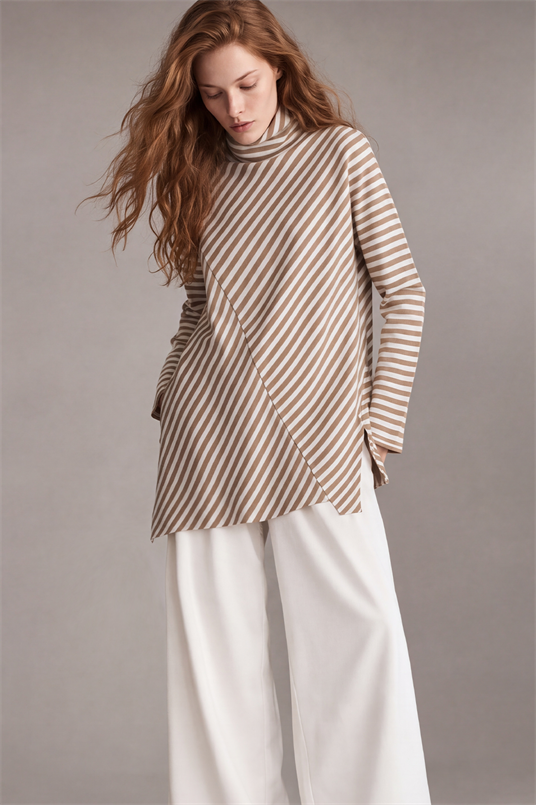 EN BOY ÇİZGİLİ VISCON COTTON DİK YAKA BLUZ