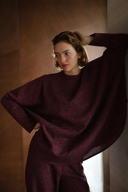 FİTİLLİ MELANJ TRİKO YARASA KOL BLUZ 	 	 	 	 	 	 	 	