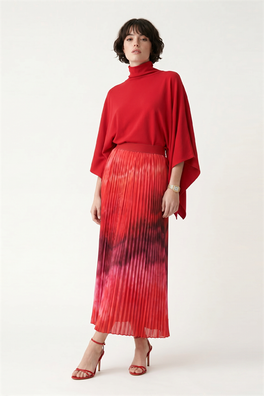 ŞİFON ZİKZAK DEGRADE KROŞKİ PLİSELİ ETEK