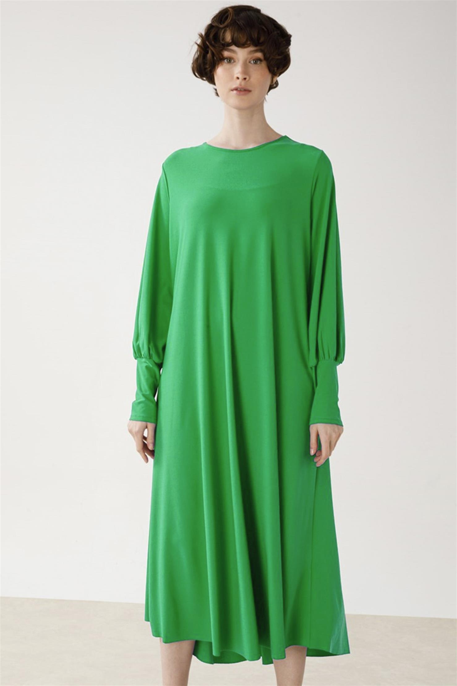 KREP JARSE KOLLARI MANŞETLİ A FORM ELBİSE