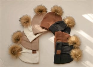 Bere Ponponlu Pamuk-Ekru Mini