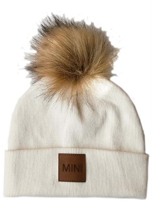 Bere Ponponlu Pamuk-Ekru Mini