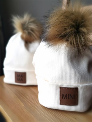 Bere Ponponlu Pamuk-Ekru Mini