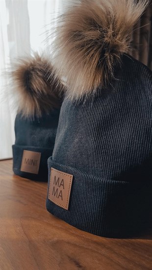 Bere Ponponlu Pamuk-Siyah Mama