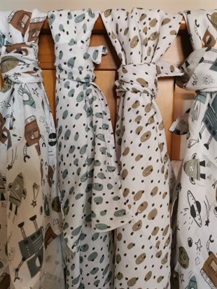 Blue Baloons - Organik Müslin Örtü 80X80