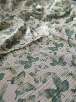 Blue Butterfly - 4 KAT Organik Müslin Battaniye 90X120