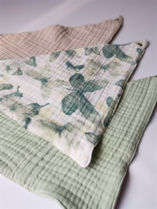 Blue Butterfly - 4 Kat Organik Müslin Salya Önlüğü 20x35