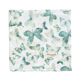 Blue Butterfly - Organik Müslin Örtü 100X100