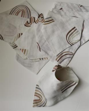 Chocolate Rainbow-2 Kat Organik Müslin Salya Önlüğü 20x35