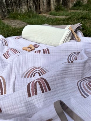 Chocolate Rainbow - 4 KAT Organik Müslin Bataniye 90 X 120