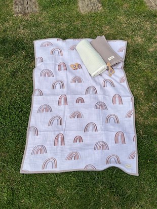 Chocolate Rainbow - 4 KAT Organik Müslin Bataniye 90 X 120