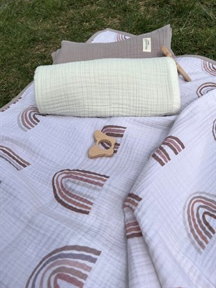 Chocolate Rainbow - 4 KAT Organik Müslin Bataniye 90 X 120