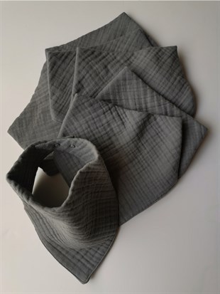 Colour Palette - 4 Kat Organik Müslin Salya Önlüğü 20x35 - Charcoal