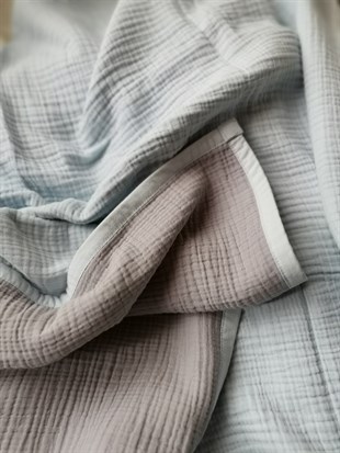 Nature - 8 KAT Organik Müslin Battaniye 100x130 - Mavi Gri