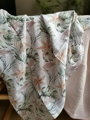 Pink Lilies - Organik Müslin Örtü 100X100