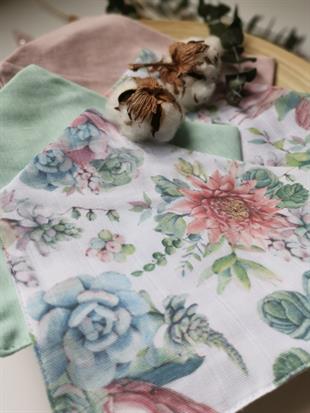 Succulent-2 Kat Organik Müslin Salya Önlüğü 20x35