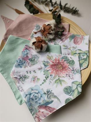 Succulent-2 Kat Organik Müslin Salya Önlüğü 20x35