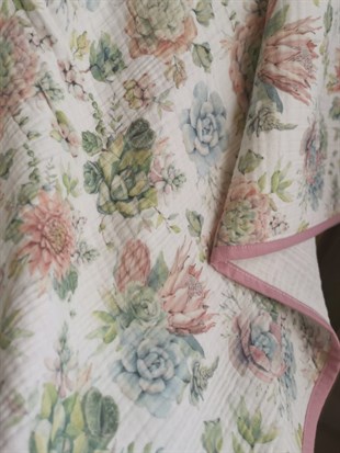 Succulent - 4 KAT Organik Müslin Battaniye 90X120