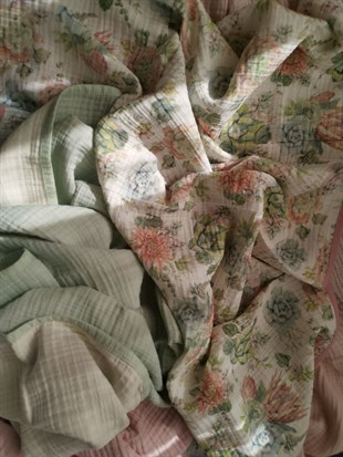 Succulent - 4 KAT Organik Müslin Battaniye 90X120