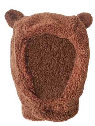 Teddy  Boyundan Bağlamalı Kulaklı Kahve Şapka-2-8 Yaş