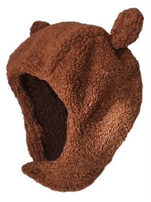 Teddy  Boyundan Bağlamalı Kulaklı Kahve Şapka-2-8 Yaş