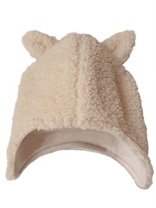 Teddy Kulaklı Krem Şapka-0-5 Yaş