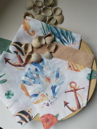 Under The Sea-2 Kat Organik Müslin Salya Önlüğü 20x35
