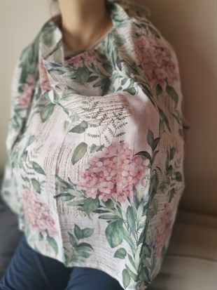 Vintage Hydrengea - Organik Müslin Emzirme Örtüsü 65X100