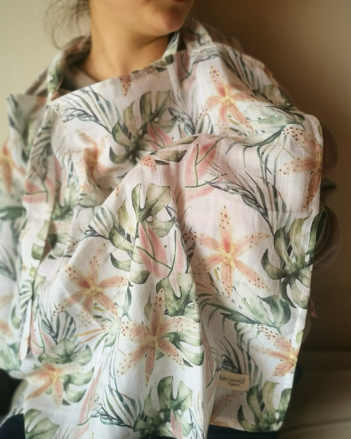 PINK LILIES-Organik Müslin Emzirme Örtüsü 65X100