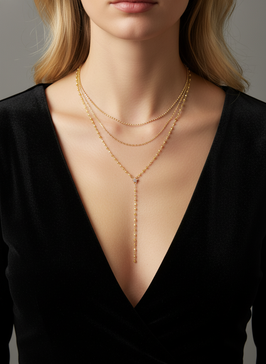 3 Katmanlı Gold Yıldız Detaylı Kolye – Uzun İnce Sarkıt Tasarım – Paslanmaz Çelik – Suya Dayanıklı Şık Kadın Kolye
