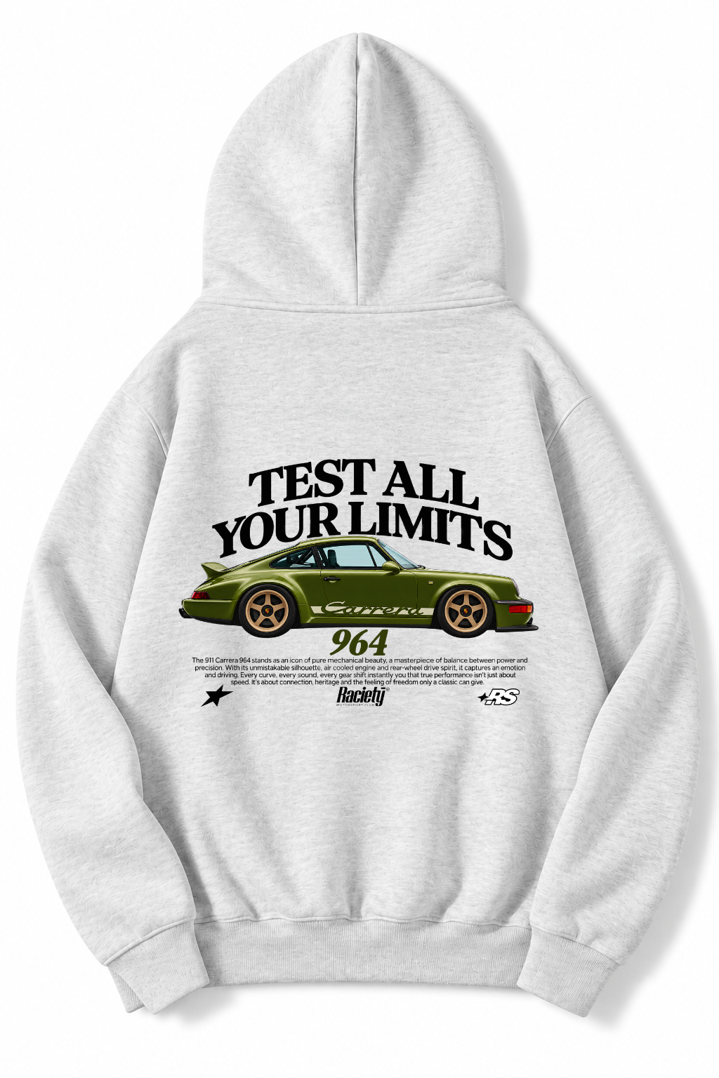 BRZ Collection (AÇIK GRİ) Unisex Oversize Test Your Limits Carrera 964 Hoodie (AÇIK GRİ)