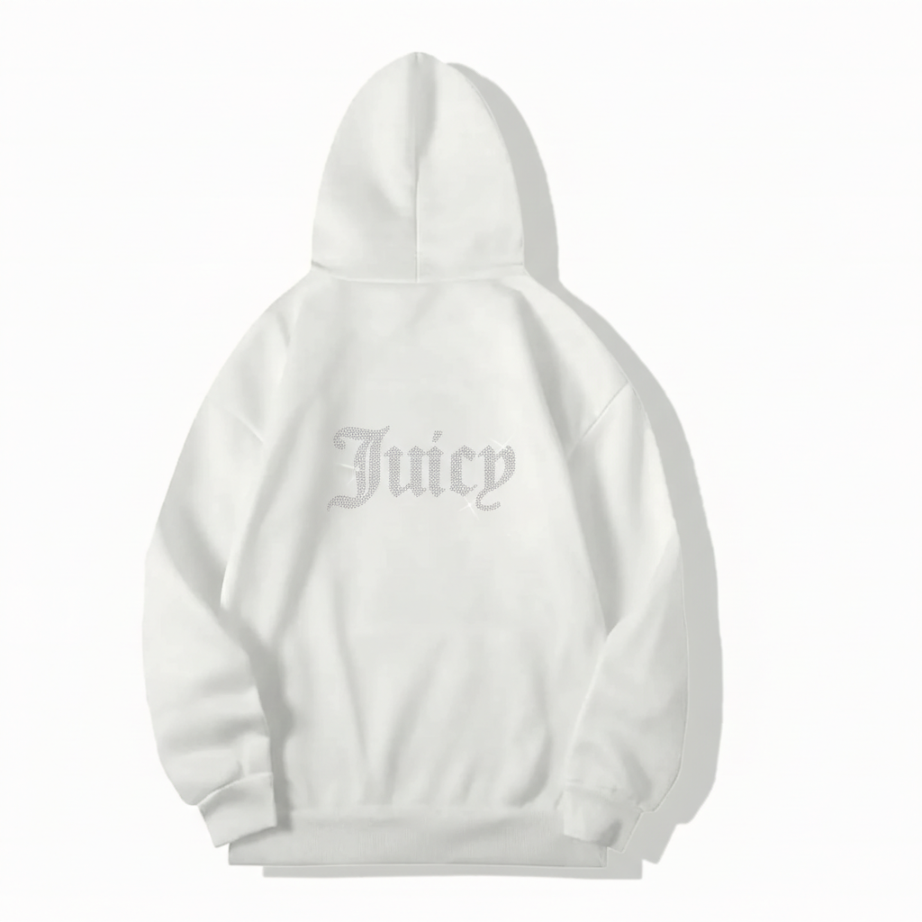BRZ Collection Arka Taş Baskılı Juicy Hoodie Beyaz