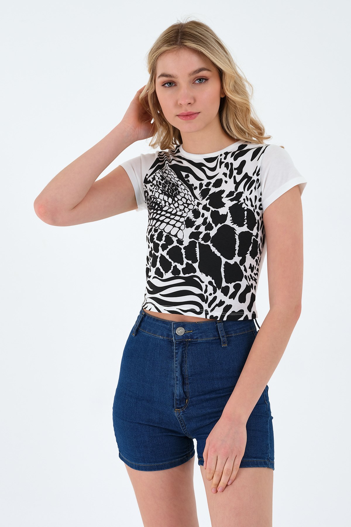 BRZ Collection Baskılı Crop Kadın T-Shirt
